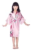 Westkun Kimono Bambina e Ragazze Vestaglia Vestito Cinese Pigiama Accappatoio Giapponese Lunga Estiva Pavone e Fiori Partito Nozze Pigiameria Robe(Rosa,14)
