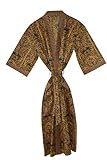 Rajbhoomi - Kimono da donna, in cotone, leggero, a maglia, accappatoio da notte da donna, Giallo, XXL/3XL