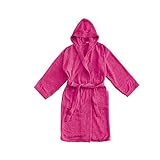 LARA MORADA - Accappatoio Per Uomo - Donna in Puro Cotone al 100%, Tinta Unita, Accappatoio In Morbida Spugna Di Cotone, Con Cappuccio, Unisex, 450gr/m2, Fuxia XL